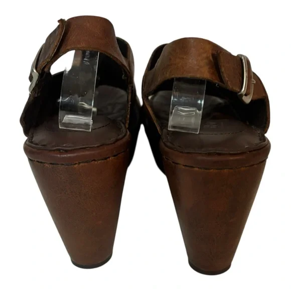 Born handcrafted footwear brown leather platform Wedge Slingback women’s size 8 - Picture 4 of 6